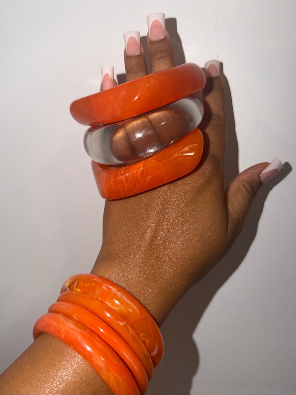 Vibrant Orange Resin and Clear Accent Bangle Set